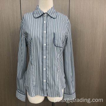 Camisa feminina de manga longa spandex tingida com fio